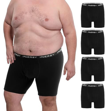 INNERSY Lot de 4 boxers pour homme - Grandes tailles - En coton - Avec braguette - XL - 6XL
