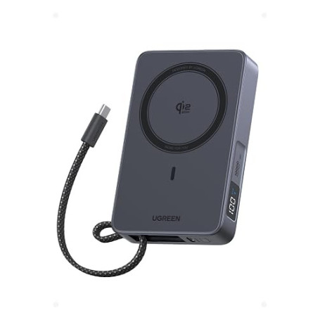 UGREEN MagFlow Qi2 25W Batterie Externe MagSafe 10000mAh USB C 30W (Gris) | Power Bank Magnétique Charge Rapide Écran Numérique