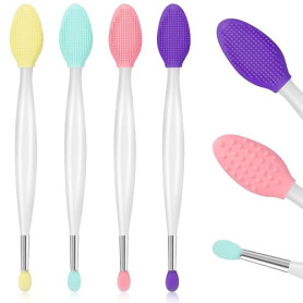 Lot de 4 pinceaux exfoliants pour les lèvres à double extrémité, 2 en 1, en silicone, applicateur doux, pour une application uni