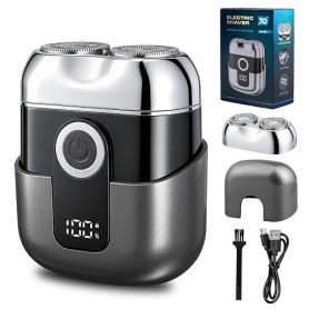 Mini Rasoir Électrique Homme - Rasoir de Voyage Étanche IPX6 avec Écran LED, USB-C Rapide, Double Tête, Silencieux & Portable -