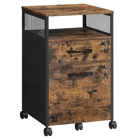 VASAGLE Caisson de Bureau à 2 Tiroirs, Rangement Document à roulettes | Compartiment Ouvert, Cadre en Acier, Style traditionnel