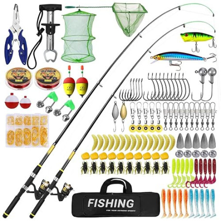 VeftBltrem Canne à Pêche Télescopique pour Enfants, Kit Complet avec 2 Tailles (1.8m & 2.1m), Moulinet et Appâts, Matériel de Dé