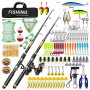 VeftBltrem Canne à Pêche Télescopique pour Enfants, Kit Complet avec 2 Tailles (1.8m & 2.1m), Moulinet et Appâts, Matériel de Dé