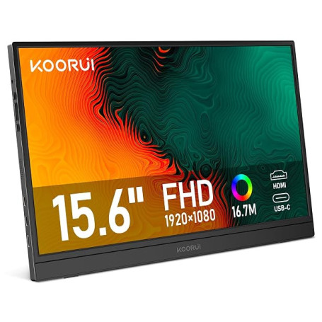KOORUI Ecran Portable 15,6" IPS 60Hz HDMI USB Type C Haut-parleurs Intégrés | Plug-and-Play, FHD 1920x1080, Moniteur pour PC, La