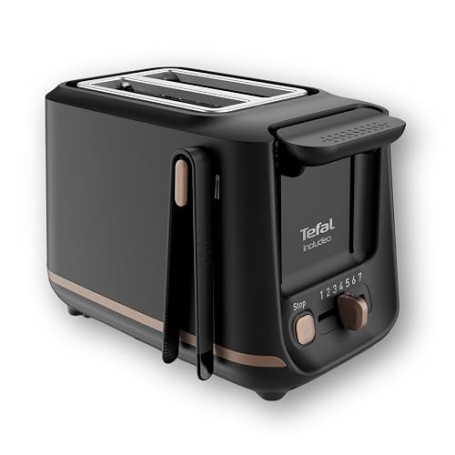 Tefal - Includeo - Grille-pain 2 fentes avec pinces magnétiques - Noir | Grille-pain 2 fentes extra-larges avec 7 niveaux de dor