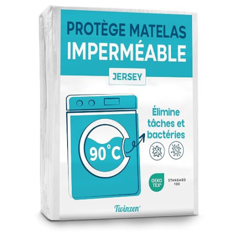 Twinzen - Protege Matelas 90x200 - Alèse imperméable - Lavable à 90° | Jupe Élastique · Certifié Oeko-Tex · Respirant & Silencie