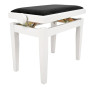 Juan Miguel Navarrez Banc de piano Élégance blanc brillant - Bois massif - Réglable en hauteur grâce à un mécanisme à ciseaux -