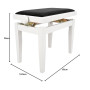 Juan Miguel Navarrez Banc de piano Élégance blanc brillant - Bois massif - Réglable en hauteur grâce à un mécanisme à ciseaux -