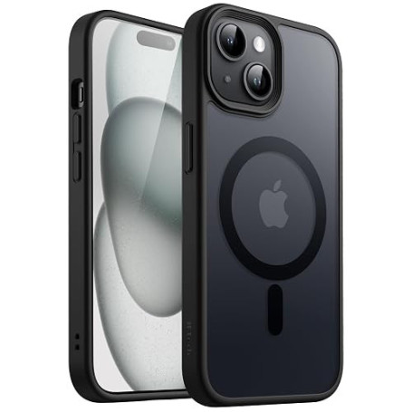 JETech Coque Mate Magnétique pour iPhone 15, Noir | Compatible avec MagSafe, Dos Translucide Mat, Étui Housse Protection Fine An