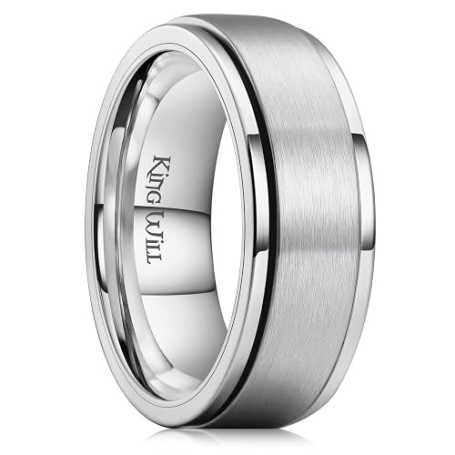 King Will Bague rotative en acier inoxydable 316L pour homme et femme, 8 mm, noir, argent, or, soulage le stress, l'anxiété, all