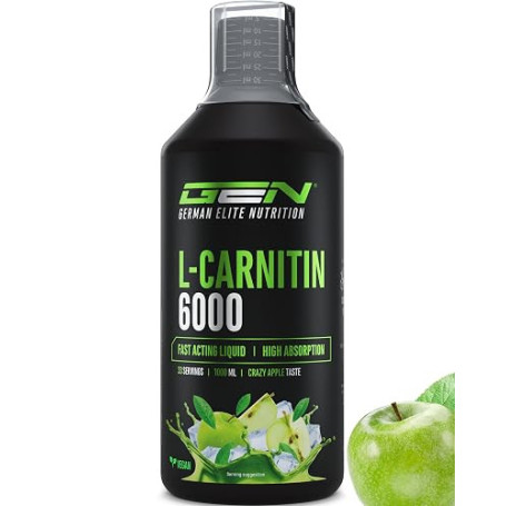 GEN GERMAN ELITE NUTRITION L-Carnitine 6000 Liquid - 1000 ml | Crazy Apple - Extra haute dose avec 6000 mg de L-Carnitine pure -