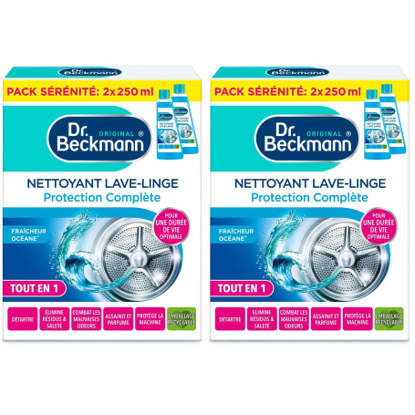 Dr. Beckmann Nettoyant Lave-Linge Protection Complète | TOUT EN 1 | Fraîcheur Océane (2X250ml)-500ml (Lot de 2)