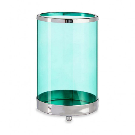 Bougeoir Argenté Bleu Cylindre Métal verre (12,2 x 19,5 x 12,2 cm) 26,99 €