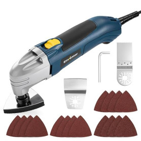 Enventor Outil Multifonction Filaire 200W, 22000 OPM | Angle d'oscillation 3°, Scie Vibrante avec 1 Grattoir, 1 Lame et 16 Papie