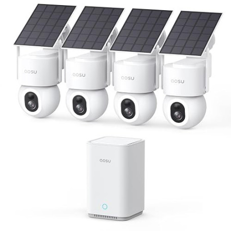 aosu D1 Max 4K Caméra Surveillance WiFi Extérieure sans Fil, Kit 4 Caméras | 8MP Caméra Solaire, PTZ 360° PIR + IA Suivi Auto Dé