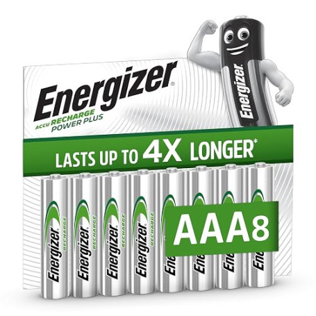 Energizer Recharge Power Plus Piles Rechargeables AAA (Lot de 8) - 700 mAh | NiMH - pré-chargées - Puissance Longue durée - 1000
