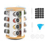 SONGMICS Étagère à Épices Rotative, avec 16 Pots en Verre, Organisateur de Cuisine, Tourniquet à Épices, avec Étiquettes, Entonn