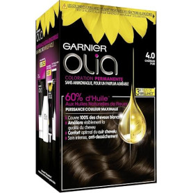 Garnier Olia Coloration Permanente Sans Ammoniaque Châtain Pur 4.0 | 60% huiles naturelles, Technologie ODS, Couleur longue tenu
