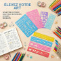 8 Pièces Pochoir Lettre Alphabet et Chiffre, Normographe Lettre avec Règle Dessin Géométrique pour Enfant, Pochoirs en Plastique