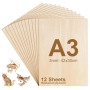 FoiiLiio 12 Pièces A3 Contreplaqué 3mm, Feuilles de bois de tilleul 42 x 30cm, Feuilles de bois minces pour modélisme, gravure,