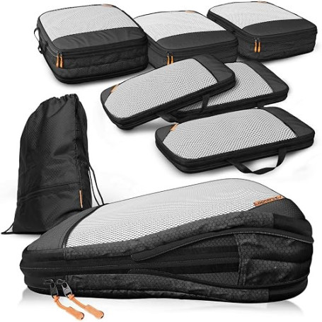 LOONARA Sacs de compression pour valises et sacs à dos [7 pièces] - Cubes compressibles, organiseurs bagages, sacs de voyage, ac