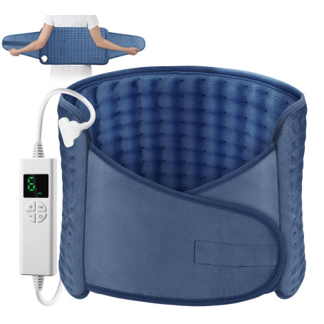 Coussin Chauffant Lombaire Electrique 126x30cm Ceinture Chauffante Bleu | 6 Modes Chauffage, 4 RéGlages Minuterie Chauffage Rapi