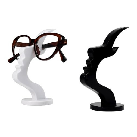 FloralGrace Lustiger Porte-Lunettes en Forme De Visage, Lot De 2 Pièces Noir Et Blanc, Design Abstrait, Support pour Lunettes De