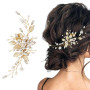 Peigne à Cheveux pour Mariée avec Fleurs et Perles, Or Bijoux Cheveux, Accessoire Cheveux Mariage, Fleurs de Mariage Feuilles Vi