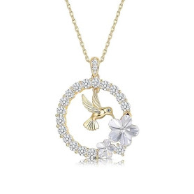 Finrezio Collier Pendentif Colibri Plaqué Or 18 Carats pour Femmes | Maman Pendentif en Cristal, Bijoux Animal en Argent, Cadeau