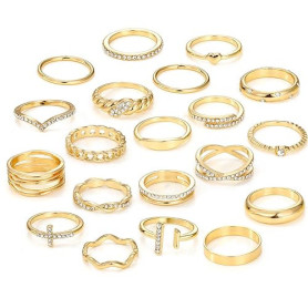 ZXTGBQ Lot de 20 Bague Femme Acier Inoxydable Baguee, Bagues Réglables en Acier Inoxydable pour Femme, Empilables Bague Phalange