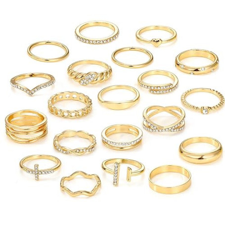 ZXTGBQ Lot de 20 Bague Femme Acier Inoxydable Baguee, Bagues Réglables en Acier Inoxydable pour Femme, Empilables Bague Phalange