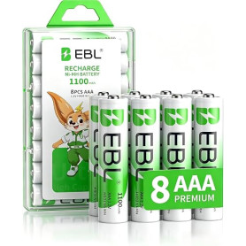 EBL 8PCS Piles AAA Rechargeables, AAA HR03 1100mAh 1.2V Ni-MH | 1200+ Cycles de Charge et Recyclable , pour Téléphone sans Fil,