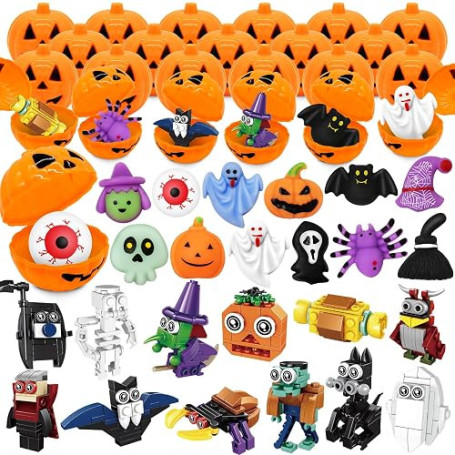 Conalaa Cadeaux Halloween Enfants, 24 Boîtes, 12 Citrouille & 12 Squishies | Mini Blocs Construction avec Fantômes, Décoration C