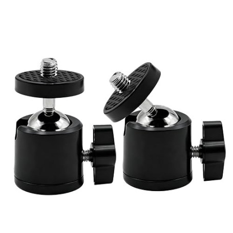 2 Pièces Mini Rotule Photo en Métal avec 1/4" Rotule de Fixation | Pivotante 360° Mini Tête Sphérique Charge Max 2kg pour Appare