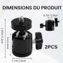 2 Pièces Mini Rotule Photo en Métal avec 1/4" Rotule de Fixation | Pivotante 360° Mini Tête Sphérique Charge Max 2kg pour Appare