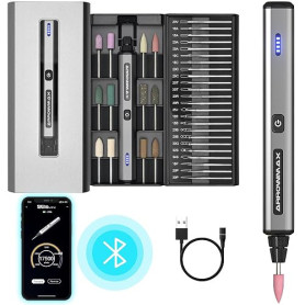 ARROWMAX Stylo de gravure électrique, stylo de polissage avec 36 mors, boîtier en aluminium, Bluetooth, APP, charge magnétique s