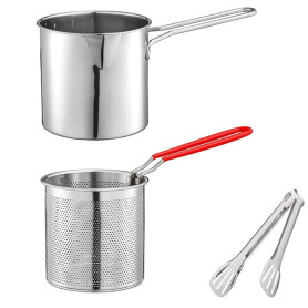 Qezodsx Poêle à Frire Tempura Japonaise en Acier Inoxydable avec Passoire Panier Pince pour Frites Poulet