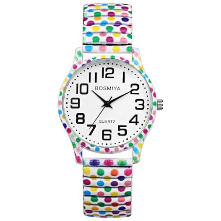 JewelryWe Montre Femme Bracelet Extensible: Montre Elastique Fantaisie en Acier Inoxydable Analogique Quartz Chiffres Facile à L