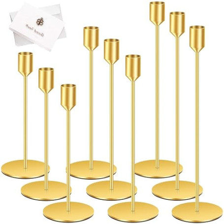 TOSUTO Chandelier Bougeoir Dorés,Lot de 9 Bougeoir Chandelier,Chandelier de Mariage Différentes Tailles,Rétro Métal Porte-Bougie