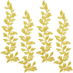 GORGECRAFT 4pcs Tissu en Dentelle de Vigne Brodé Patchs à Coudre Feuilles d'or Garniture Applique en Dentelle pour Femmes Bricol