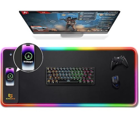 Gimars Tapis Souris RGB Gaming avec Charge sans Fil Rapide 15W, Grand Tapis Souris LED avec 10 Modes d'Éclairage, Surface Lisse
