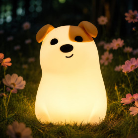 Gemmac Chiot Veilleuse Enfant, 1200mAh 7 Couleurs Lampe avec Minuterie | 3 Niveaux Luminosité, USB Rechargeable, Silicone Lampe 