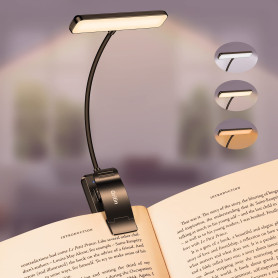 Gritin Lampe de Lecture 19LED Liseuse Clip Rechargeable Protection des Yeux | Gradation en Continu &3 Couleurs (Ambre/Blanc/Mixt