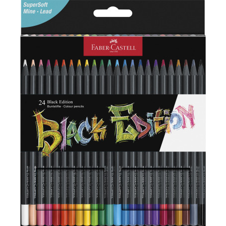 FABER-CASTELL - Coffret de crayons de couleur Black Edition, 24 pièces | Pour le papier clair et foncé, avec un rendu doux des c