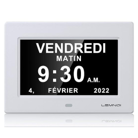 LEMNOI 7" Pouce LCD Horloge Numérique Calendrier avec Date Jour Et Heure Horloge Non-Abrégée Auto Dimming 8 Langues HD Display R