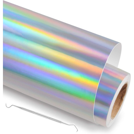 NCRGB Rouleau Flex Thermocollant pour Tissu Vinyle Holografisches Silber 30.5×200cm(avec Arochet) Tissus Vinyle Thermocollant po