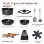 Kitchen Academy Lot de 10 Casseroles et Poêles,Poignée Amovibl,Noir | Couvercles en Verre et Revêtement en Marbre et Revêtement