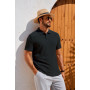 Runcati Polo à manches courtes en tricot pour homme - Coupe droite - Couleur unie - Boutonnière - Polo de golf basique pour les 