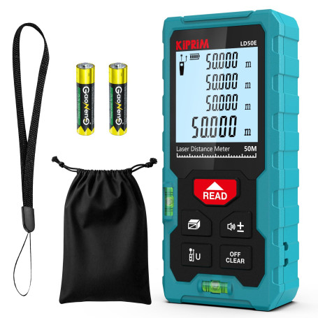 Télémètre Laser Mètre Laser 50M Numérique avec 2 Niveaux à Bulle,Mesure de Longeur Surface Volume Pythagore Kiprim LD50E