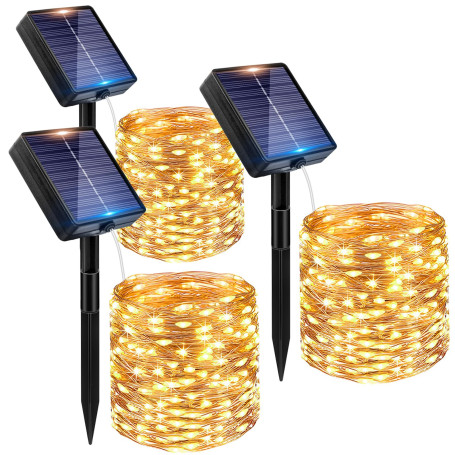 Peasur Lot de 3 Guirlande Solaire Exterieur, 3x12M 120 LED Golaire Extérieur IP65 Étanche, 8 Modes Guirlande Lumineuse Exterieur